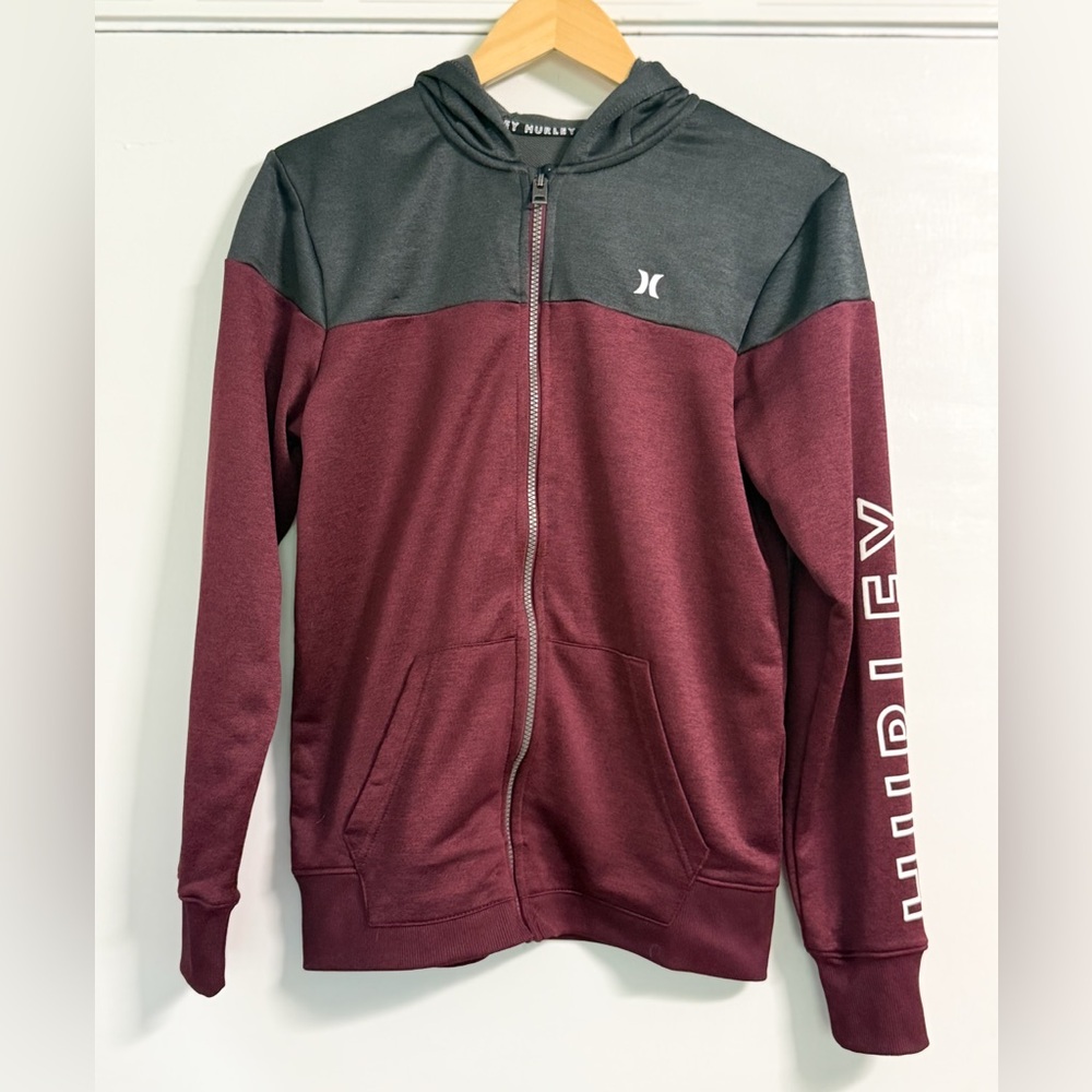Hurley Full Zip Hoodie Youth XL Gray Burgundy Dri-FIT